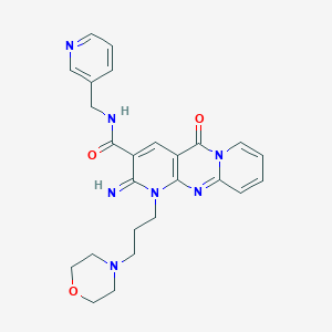 molecular formula C25H27N7O3 B11603099 6-imino-7-(3-morpholin-4-ylpropyl)-2-oxo-N-(pyridin-3-ylmethyl)-1,7,9-triazatricyclo[8.4.0.03,8]tetradeca-3(8),4,9,11,13-pentaene-5-carboxamide CAS No. 510761-79-2