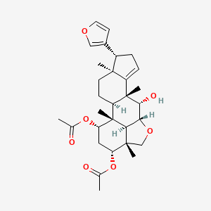 molecular formula C30H40O7 B1160312 [(1R,2R,5S,6R,10R,11S,12R,15R,16R,18S,19R)-18-acetyloxy-6-(furan-3-yl)-11-hydroxy-1,5,10,15-tetramethyl-13-oxapentacyclo[10.6.1.02,10.05,9.015,19]nonadec-8-en-16-yl] acetate CAS No. 78012-28-9