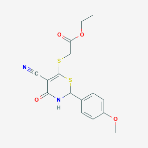 ethyl {[5-cyano-2-(4-methoxyphenyl)-4-oxo-3,4-dihydro-2H-1,3-thiazin-6-yl]sulfanyl}acetate