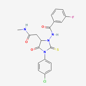 N-{3-(4-chlorophenyl)-5-[2-(methylamino)-2-oxoethyl]-4-oxo-2-thioxoimidazolidin-1-yl}-3-fluorobenzamide