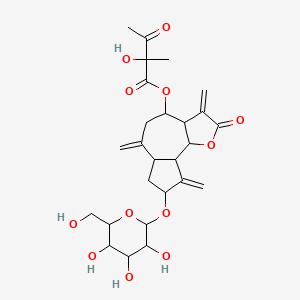 molecular formula C26H34O12 B1160355 [3,6,9-Trimethylidene-2-oxo-8-[3,4,5-trihydroxy-6-(hydroxymethyl)oxan-2-yl]oxy-3a,4,5,6a,7,8,9a,9b-octahydroazuleno[4,5-b]furan-4-yl] 2-hydroxy-2-methyl-3-oxobutanoate CAS No. 93395-31-4