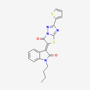 molecular formula C20H16N4O2S2 B11603858 (3Z)-1-butyl-3-[6-oxo-2-(thiophen-2-yl)[1,3]thiazolo[3,2-b][1,2,4]triazol-5(6H)-ylidene]-1,3-dihydro-2H-indol-2-one 