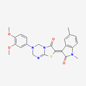 molecular formula C23H22N4O4S B11604109 (7Z)-3-(3,4-dimethoxyphenyl)-7-(1,5-dimethyl-2-oxo-1,2-dihydro-3H-indol-3-ylidene)-3,4-dihydro-2H-[1,3]thiazolo[3,2-a][1,3,5]triazin-6(7H)-one 