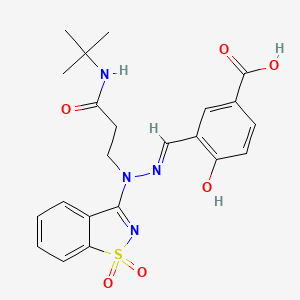 molecular formula C22H24N4O6S B11604291 3-[(E)-{2-[3-(tert-butylamino)-3-oxopropyl]-2-(1,1-dioxido-1,2-benzothiazol-3-yl)hydrazinylidene}methyl]-4-hydroxybenzoic acid 