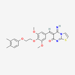 molecular formula C25H25N3O5S B11604329 (6Z)-6-{4-[2-(3,4-dimethylphenoxy)ethoxy]-3,5-dimethoxybenzylidene}-5-imino-5,6-dihydro-7H-[1,3]thiazolo[3,2-a]pyrimidin-7-one 