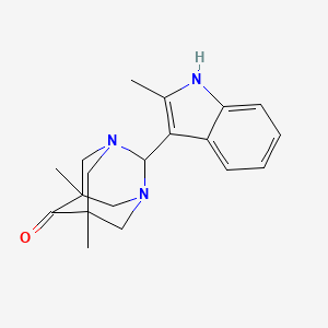 molecular formula C19H23N3O B11604370 1,3-Diazatricyclo(3.3.1.1(sup 3,7))decan-6-one, 5,7-dimethyl-2-(2-methyl-1H-indol-3-yl)- CAS No. 134828-29-8