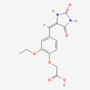 molecular formula C14H14N2O6 B11604385 {4-[(E)-(2,5-dioxoimidazolidin-4-ylidene)methyl]-2-ethoxyphenoxy}acetic acid 