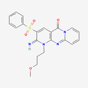 molecular formula C21H20N4O4S B11604401 5-(benzenesulfonyl)-6-imino-7-(3-methoxypropyl)-1,7,9-triazatricyclo[8.4.0.03,8]tetradeca-3(8),4,9,11,13-pentaen-2-one 