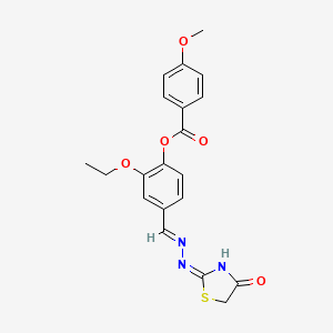 molecular formula C20H19N3O5S B11604421 2-ethoxy-4-{(E)-[2-(4-oxo-4,5-dihydro-1,3-thiazol-2-yl)hydrazinylidene]methyl}phenyl 4-methoxybenzoate 