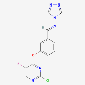 molecular formula C13H8ClFN6O B11604469 N-[(E)-{3-[(2-chloro-5-fluoropyrimidin-4-yl)oxy]phenyl}methylidene]-4H-1,2,4-triazol-4-amine 