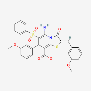 molecular formula C30H26N2O7S2 B11604522 methyl (2Z)-5-amino-2-(3-methoxybenzylidene)-7-(3-methoxyphenyl)-3-oxo-6-(phenylsulfonyl)-2,3-dihydro-7H-[1,3]thiazolo[3,2-a]pyridine-8-carboxylate 