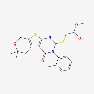 methyl 2-[[12,12-dimethyl-4-(2-methylphenyl)-3-oxo-11-oxa-8-thia-4,6-diazatricyclo[7.4.0.02,7]trideca-1(9),2(7),5-trien-5-yl]sulfanyl]acetate