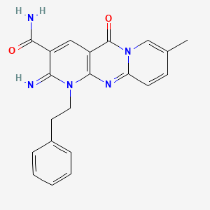 6-imino-13-methyl-2-oxo-7-(2-phenylethyl)-1,7,9-triazatricyclo[8.4.0.03,8]tetradeca-3(8),4,9,11,13-pentaene-5-carboxamide