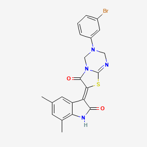 (7Z)-3-(3-bromophenyl)-7-(5,7-dimethyl-2-oxo-1,2-dihydro-3H-indol-3-ylidene)-3,4-dihydro-2H-[1,3]thiazolo[3,2-a][1,3,5]triazin-6(7H)-one