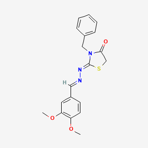 (2Z)-3-benzyl-2-[(2E)-(3,4-dimethoxybenzylidene)hydrazinylidene]-1,3-thiazolidin-4-one