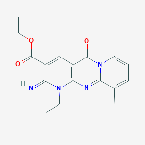 ethyl 6-imino-11-methyl-2-oxo-7-propyl-1,7,9-triazatricyclo[8.4.0.03,8]tetradeca-3(8),4,9,11,13-pentaene-5-carboxylate