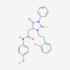 2-{3-[2-(2-fluorophenyl)ethyl]-5-oxo-1-phenyl-2-thioxoimidazolidin-4-yl}-N-(4-methoxyphenyl)acetamide