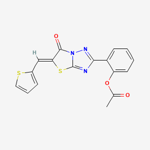 molecular formula C17H11N3O3S2 B11605406 2-[(5Z)-6-oxo-5-(thiophen-2-ylmethylidene)-5,6-dihydro[1,3]thiazolo[3,2-b][1,2,4]triazol-2-yl]phenyl acetate 