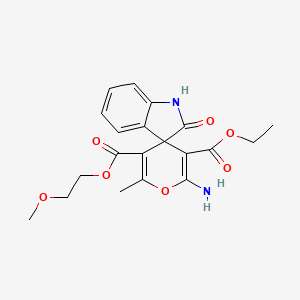 molecular formula C20H22N2O7 B11605659 3'-Ethyl 5'-(2-methoxyethyl) 2'-amino-6'-methyl-2-oxo-1,2-dihydrospiro[indole-3,4'-pyran]-3',5'-dicarboxylate 