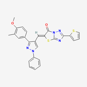 molecular formula C26H19N5O2S2 B11605668 (5Z)-5-{[3-(4-methoxy-3-methylphenyl)-1-phenyl-1H-pyrazol-4-yl]methylidene}-2-(thiophen-2-yl)[1,3]thiazolo[3,2-b][1,2,4]triazol-6(5H)-one 