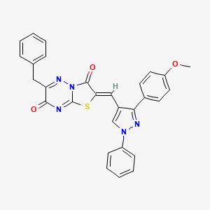 molecular formula C29H21N5O3S B11605744 (2Z)-6-benzyl-2-{[3-(4-methoxyphenyl)-1-phenyl-1H-pyrazol-4-yl]methylene}-7H-[1,3]thiazolo[3,2-b][1,2,4]triazine-3,7(2H)-dione 