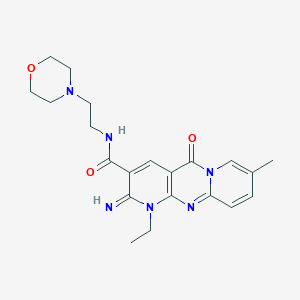 molecular formula C21H26N6O3 B11605786 7-ethyl-6-imino-13-methyl-N-(2-morpholin-4-ylethyl)-2-oxo-1,7,9-triazatricyclo[8.4.0.03,8]tetradeca-3(8),4,9,11,13-pentaene-5-carboxamide 