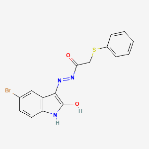 molecular formula C16H12BrN3O2S B11605798 N'-[(3Z)-5-bromo-2-oxo-1,2-dihydro-3H-indol-3-ylidene]-2-(phenylsulfanyl)acetohydrazide 