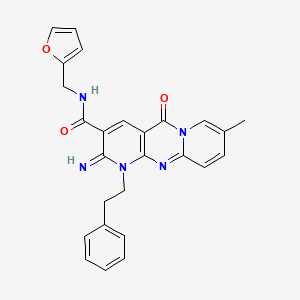 N-[(furan-2-yl)methyl]-6-imino-13-methyl-2-oxo-7-(2-phenylethyl)-1,7,9-triazatricyclo[8.4.0.0^{3,8}]tetradeca-3(8),4,9,11,13-pentaene-5-carboxamide