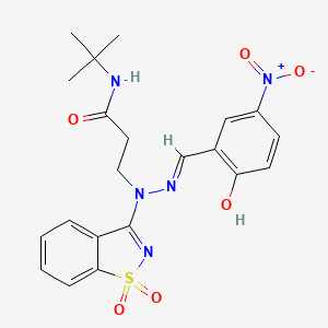 molecular formula C21H23N5O6S B11605863 N-tert-butyl-3-[(2E)-1-(1,1-dioxido-1,2-benzothiazol-3-yl)-2-(2-hydroxy-5-nitrobenzylidene)hydrazinyl]propanamide 