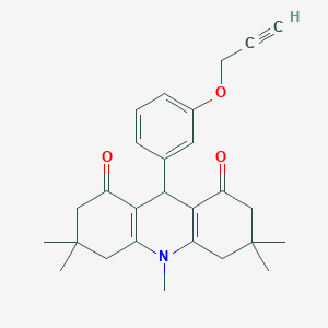 molecular formula C27H31NO3 B11605868 3,3,6,6,10-pentamethyl-9-[3-(prop-2-yn-1-yloxy)phenyl]-3,4,6,7,9,10-hexahydroacridine-1,8(2H,5H)-dione 