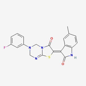 (7Z)-3-(3-fluorophenyl)-7-(5-methyl-2-oxo-1,2-dihydro-3H-indol-3-ylidene)-3,4-dihydro-2H-[1,3]thiazolo[3,2-a][1,3,5]triazin-6(7H)-one