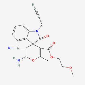 molecular formula C21H19N3O5 B11605904 2-Methoxyethyl 6'-amino-5'-cyano-2'-methyl-2-oxo-1-(prop-2-yn-1-yl)-1,2-dihydrospiro[indole-3,4'-pyran]-3'-carboxylate 