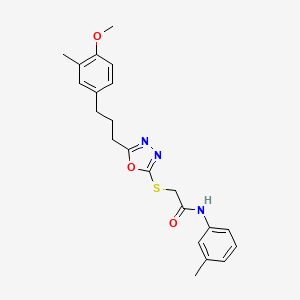 molecular formula C22H25N3O3S B11605919 2-({5-[3-(4-methoxy-3-methylphenyl)propyl]-1,3,4-oxadiazol-2-yl}sulfanyl)-N-(3-methylphenyl)acetamide 