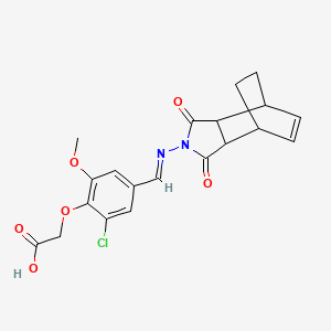 molecular formula C20H19ClN2O6 B11605923 (2-chloro-4-{(E)-[(1,3-dioxo-1,3,3a,4,7,7a-hexahydro-2H-4,7-ethanoisoindol-2-yl)imino]methyl}-6-methoxyphenoxy)acetic acid 