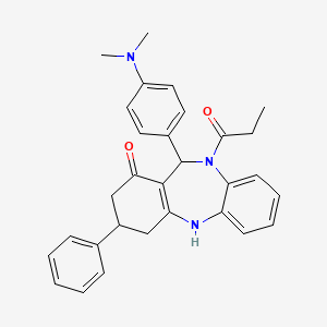 1-{11-[4-(dimethylamino)phenyl]-1-hydroxy-3-phenyl-2,3,4,11-tetrahydro-10H-dibenzo[b,e][1,4]diazepin-10-yl}propan-1-one