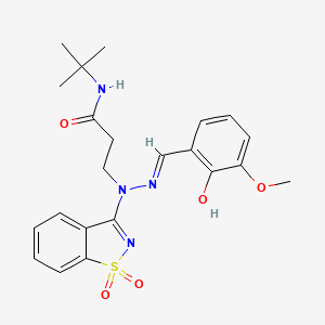 N-tert-butyl-3-[(2E)-1-(1,1-dioxido-1,2-benzothiazol-3-yl)-2-(2-hydroxy-3-methoxybenzylidene)hydrazinyl]propanamide