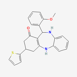 molecular formula C24H22N2O2S B11606013 11-(2-Methoxyphenyl)-3-(2-thienyl)-2,3,4,5,10,11-hexahydro-1H-dibenzo[B,E][1,4]diazepin-1-one 