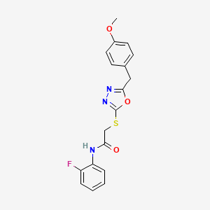 molecular formula C18H16FN3O3S B11606059 N-(2-fluorophenyl)-2-({5-[(4-methoxyphenyl)methyl]-1,3,4-oxadiazol-2-yl}sulfanyl)acetamide 