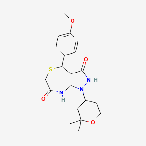 molecular formula C20H25N3O4S B11606176 1-(2,2-dimethyltetrahydro-2H-pyran-4-yl)-3-hydroxy-4-(4-methoxyphenyl)-4,8-dihydro-1H-pyrazolo[3,4-e][1,4]thiazepin-7(6H)-one 