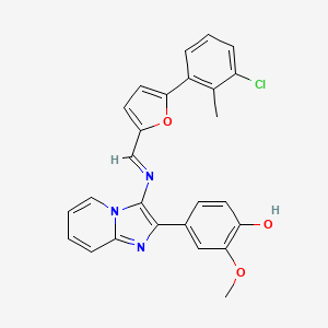 molecular formula C26H20ClN3O3 B11606284 4-[3-({(E)-[5-(3-chloro-2-methylphenyl)furan-2-yl]methylidene}amino)imidazo[1,2-a]pyridin-2-yl]-2-methoxyphenol 