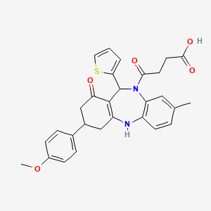 molecular formula C29H28N2O5S B11606375 4-[1-hydroxy-3-(4-methoxyphenyl)-8-methyl-11-(thiophen-2-yl)-2,3,4,11-tetrahydro-10H-dibenzo[b,e][1,4]diazepin-10-yl]-4-oxobutanoic acid 