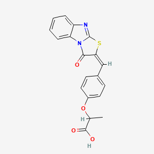 2-{4-[(E)-(3-oxo[1,3]thiazolo[3,2-a]benzimidazol-2(3H)-ylidene)methyl]phenoxy}propanoic acid