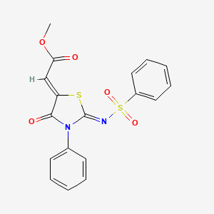 molecular formula C18H14N2O5S2 B11606417 methyl (2Z)-{(2Z)-4-oxo-3-phenyl-2-[(phenylsulfonyl)imino]-1,3-thiazolidin-5-ylidene}ethanoate 