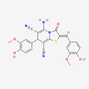 molecular formula C24H18N4O5S B11606433 (2Z)-5-amino-2-(4-hydroxy-3-methoxybenzylidene)-7-(4-hydroxy-3-methoxyphenyl)-3-oxo-2,3-dihydro-7H-[1,3]thiazolo[3,2-a]pyridine-6,8-dicarbonitrile 