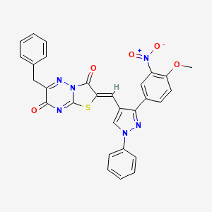 (2Z)-6-benzyl-2-{[3-(4-methoxy-3-nitrophenyl)-1-phenyl-1H-pyrazol-4-yl]methylidene}-7H-[1,3]thiazolo[3,2-b][1,2,4]triazine-3,7(2H)-dione