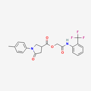 molecular formula C21H19F3N2O4 B11606491 2-Oxo-2-{[2-(trifluoromethyl)phenyl]amino}ethyl 1-(4-methylphenyl)-5-oxopyrrolidine-3-carboxylate 