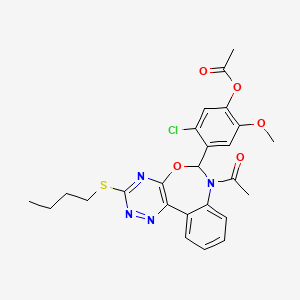 molecular formula C25H25ClN4O5S B11606505 4-[7-Acetyl-3-(butylsulfanyl)-6,7-dihydro[1,2,4]triazino[5,6-d][3,1]benzoxazepin-6-yl]-5-chloro-2-methoxyphenyl acetate 