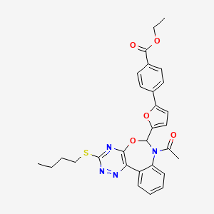 molecular formula C29H28N4O5S B11606520 Ethyl 4-{5-[7-acetyl-3-(butylsulfanyl)-6,7-dihydro[1,2,4]triazino[5,6-d][3,1]benzoxazepin-6-yl]furan-2-yl}benzoate 