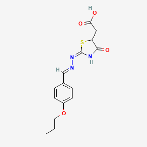 molecular formula C15H17N3O4S B11606522 {(2E)-4-oxo-2-[(2E)-(4-propoxybenzylidene)hydrazinylidene]-1,3-thiazolidin-5-yl}acetic acid 