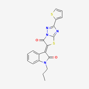 molecular formula C19H14N4O2S2 B11606533 (3Z)-3-[6-oxo-2-(thiophen-2-yl)[1,3]thiazolo[3,2-b][1,2,4]triazol-5(6H)-ylidene]-1-propyl-1,3-dihydro-2H-indol-2-one 